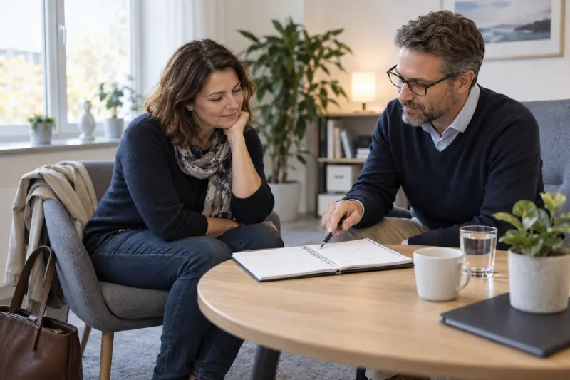 Patientin und Therapeut besprechen einen Behandlungsplan