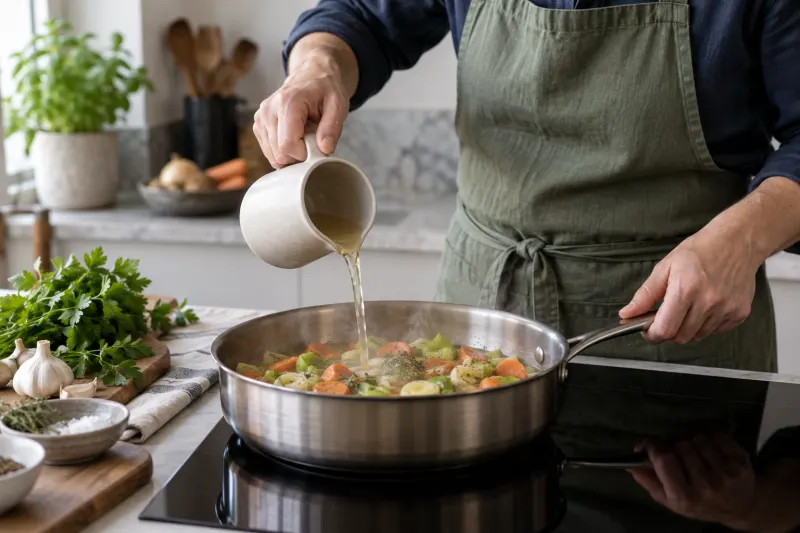 Gemüsesauce wird mit Brühe statt Wein zubereitet